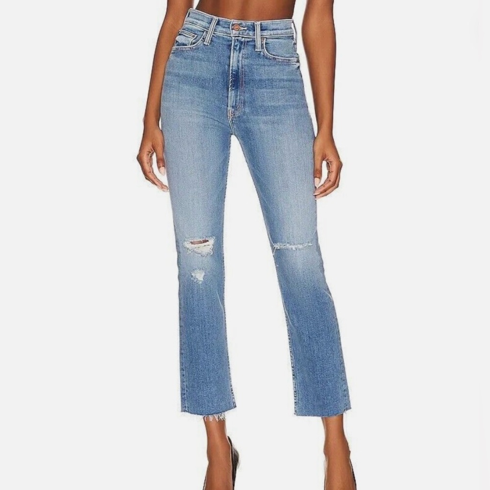 MOTHER High Wasted Rider Ankle Fray in Party Like A Pirate